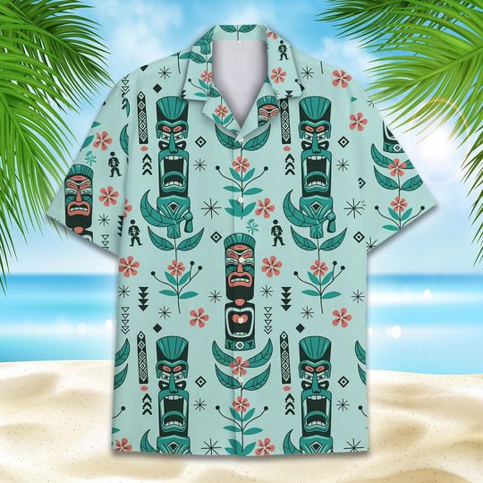 Tropical Tiki Hawaiian Shirt Men Women Youth, Tropical Aloha Tiki Shirt, Summer Beach Party, Tiki Short Sleeve Button Down Shirt