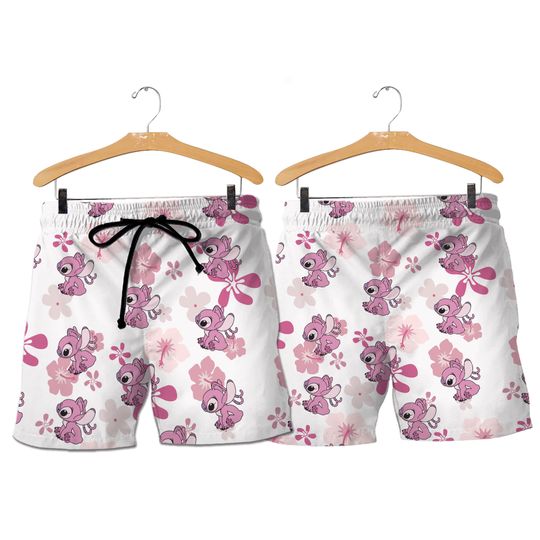 Angel Aloha Floral Button Shirt, Stitch and Angel Shirt And Shorts, Disneyland Trip Men Shirt, Magic Kingdom Outfit, Disney Shirt