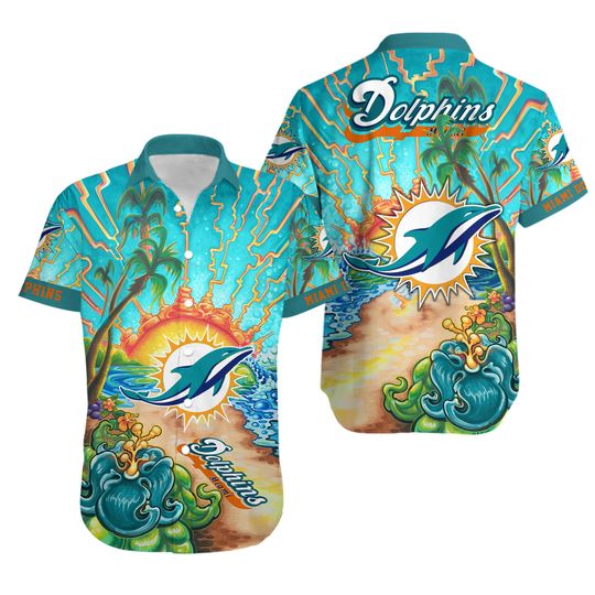 Discover Miami Football Team Dolphinss Hawaiian Shirt Button Down Unisex Adults