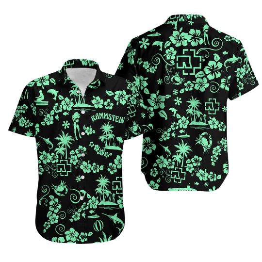 Ramms Mens Hawaiian Shirt | Mein Land Mens Black Short Sleeve Metal Band