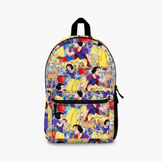 Snow White Backpack Disney Princess Bag for School or Travel Red & Blue Apple Design, Fairytale Park Backpack for Girls, Disney World