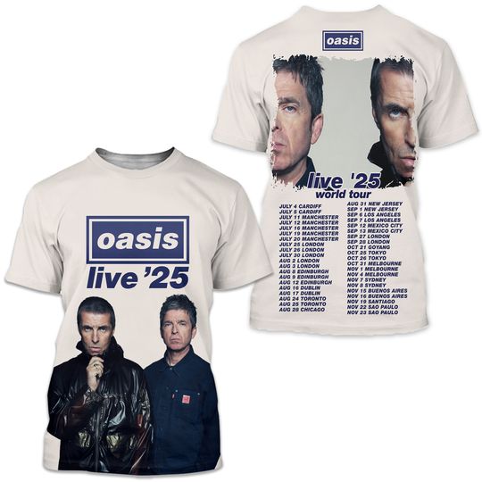 Discover Oasis Live 2025 Tour Date Limited Edition 3D T-Shirt