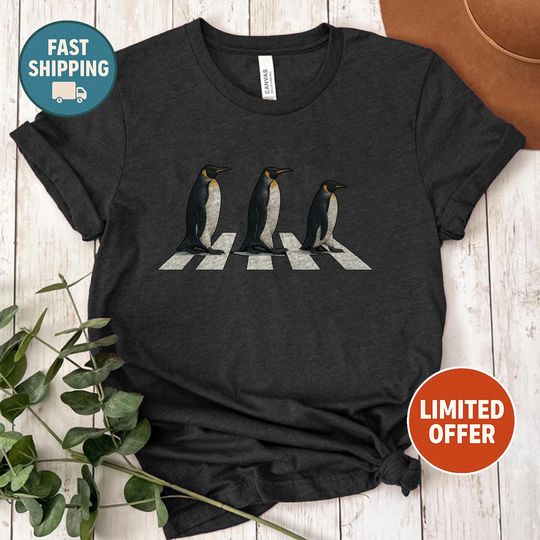 Penguin Abbey Road Shirt, Beatles Tribute Penguin Tee, Penguin Crosswalk Shirt, Funny Animal Band Shirt, Arctic Penguin Parody Tee