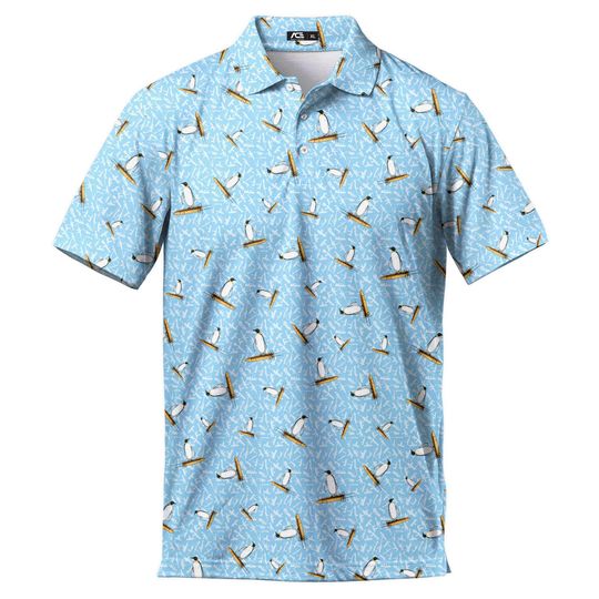 Blue Casual Bullet Penguin Polo Shirts For Men Funny Golf Polos Mens Polo Shirts Short Sleeve Button Up Shirt Men Golf Shirt