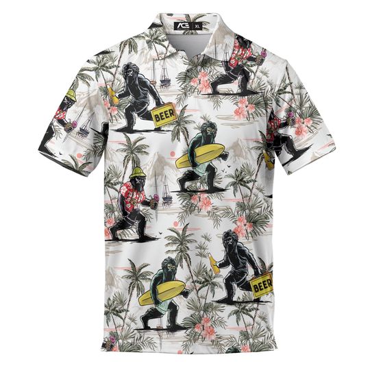 Cool Polo With Bigfoot Polo Summer Beach Shirts Short Sleeve Button Up Shirt Men Golf Shirts