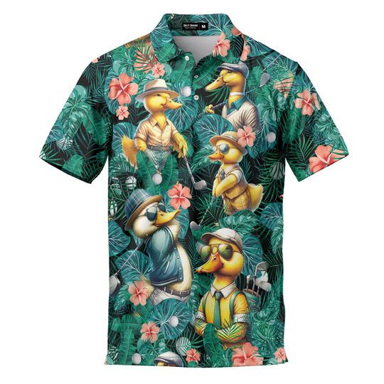 Funny Tropical Duck Golf Polo Shirts For Men Shirt Floral Aloha Golf Polos Mens Polo Shirts Short Sleeve Button Up Shirt