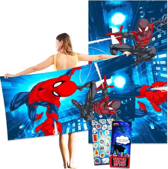 Spiderman Beach Towel Set - Bundle of a 40" x 72" Spiderman Beach Towel with ...