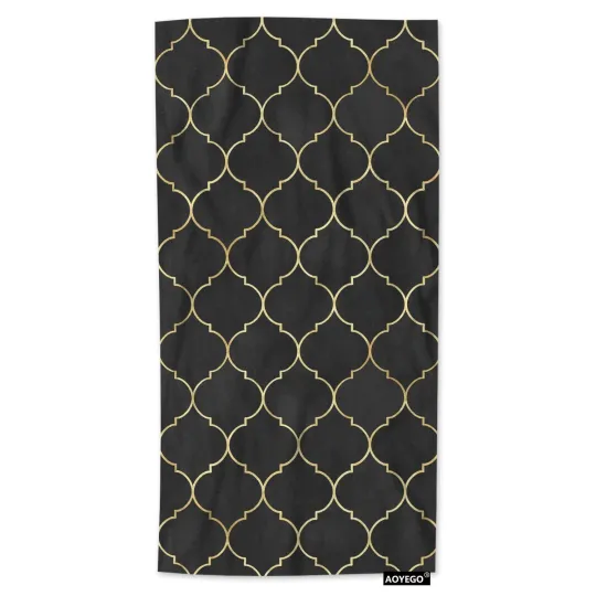 Black Gold Moroccan Microfiber Towels Geometric Glittering Lines Bath Towels ...