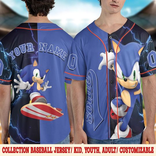 Personalized Sonic the Hedgehog Baseball Jersey, Funny Sonic Party Shirt, Sonic Birthday Gift, Sonic Game Day Apparel