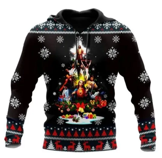 Jesus Christmas 3D All Over Print Adult Christmas Unisex Hoodie