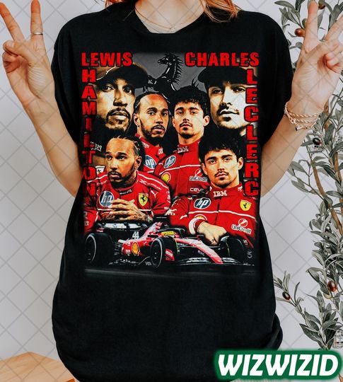 Retro 90's Lewis Hamilton Charles Leclerc Homage T-Shirt, Scuderia Bootleg Fan Tee Graphic T-Shirt, Gift For Women and Man Unisex T-Shirt