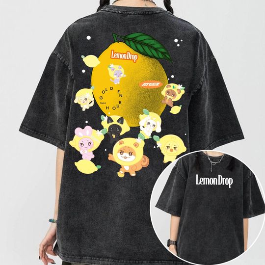 Retro Ateez Lemon Drop Mineral Wash Tee, Ateez Golden Hour Part 3 Shirt, Ateez 2025 World Tour In Your Fantasy Shirt, Ateez Aniteez Members