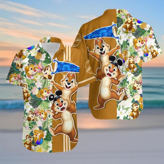 Chip 'n Dale Button Up Shirt, Disney Double Trouble Hawaiian Shirt, Funny Squirrel  Couple Vacation Shirt, Mickey Ears Summer Outfit