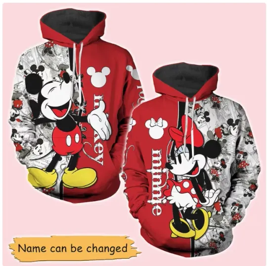 Custom Mickey and Minnie Valentine  3D HOODIE HALLOWEEN GIFT CHRISTMAS GIFT