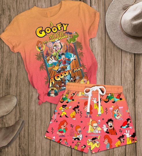 Disney Goofy Movie Pajama Set, Goofy 30th Anniversary Sleepwear, Cute Cartoon Lounge Shorts and Tee, 90s Retro Fan Gift, Birthday Gift
