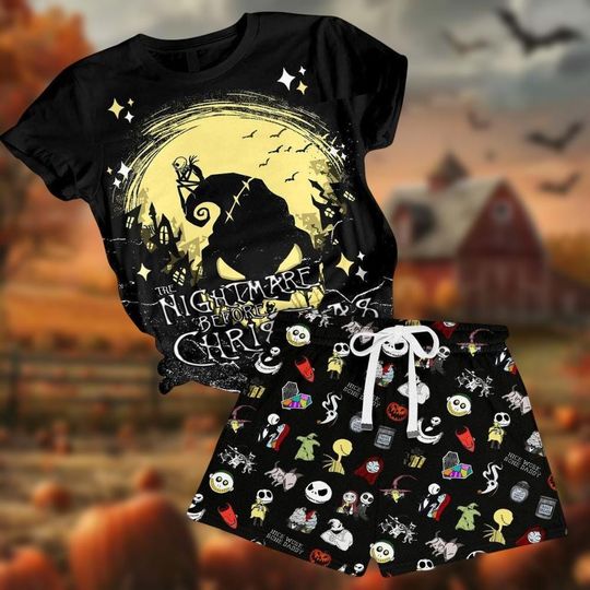 Halloween Nightmare Before Christmas T-Shirt And Shorts, Jack And Sally Pajamas, Disney Halloween Shirt, Boogeyman Tee, Spooky Costume