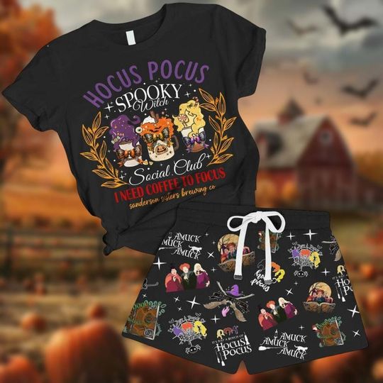 Halloween Hocus Pocus T-Shirt And Shorts, Disney Witch Shirt, Sanderson Sisters Pajamas, It's Just A Bunch Of Tee, Spooky Witch Costume