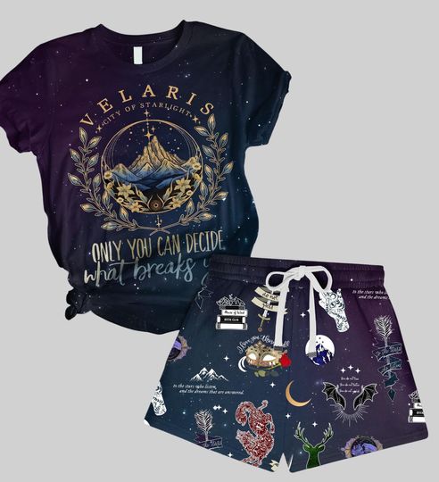 Velaris Acotar Pajamas, City Of Starlight Tshirt Shorts, Sarah J Maas Women Pajamas, The Night Court Shirt, Book Lover Gift