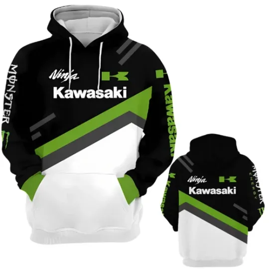 Kawasaki Hoodie 3D Team Motobike All Over Printed Full Size Kawasaki Green Black