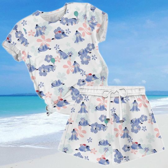 Disney Eeyore Tshirt And Shorts, Winnie The Pooh Tshirt Women, Shirt For Her, Magic Kingdom Disneyland Trip Tee, Eeyore Aloha Summer