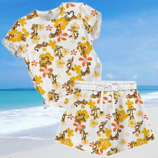 Disney Tigger Tshirt And Shorts, Winnie The Pooh Shirt Set, Tigger Tiger Shirt Matching, Disneyland Trip Floral Shirt, Disney Tee