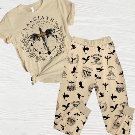Fourth Wing Pajamas Set, Basgiath War College Women Pajamas, Retro Pajamas For Party, Dragon Rider Pajamas, Bookish Lover Gifts