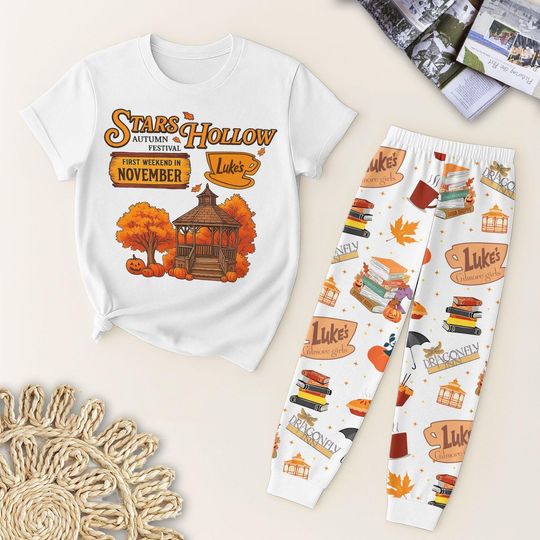 Autumn Festival T-Shirt and Pants Pajamas, Fall Season Tee, Holiday Clothing, Vintage TV Series Pajamas