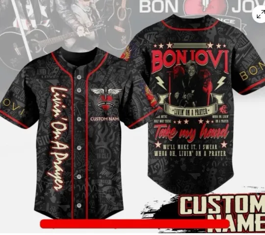 Bon Jovi Livin on a Prayer Baseball Jersey HOT baseball jersey, 3d gift,2025 hot