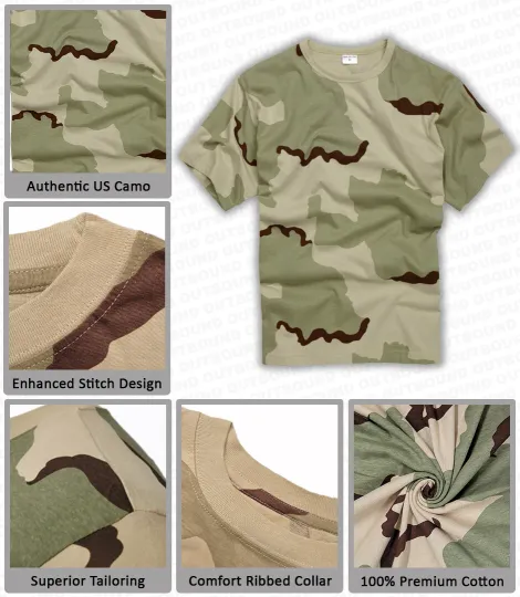 Army T Shirt US Combat Military Tactical Style Short Sleeve Top Tri Desert Storm