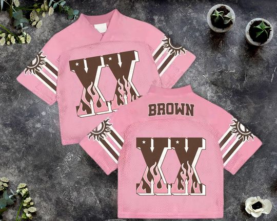 Pink Chris Brown Mesh Football Jersey, Concert Jersey, Game Day Commitment Gift