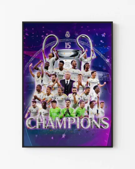 Real Madrid 15th Champions League Title Poster – Historic Soccer Art