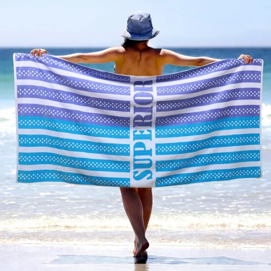 Striped Cotton Large Oversized Beach Towel, 34" x 68", Cool, Blue/ Purple