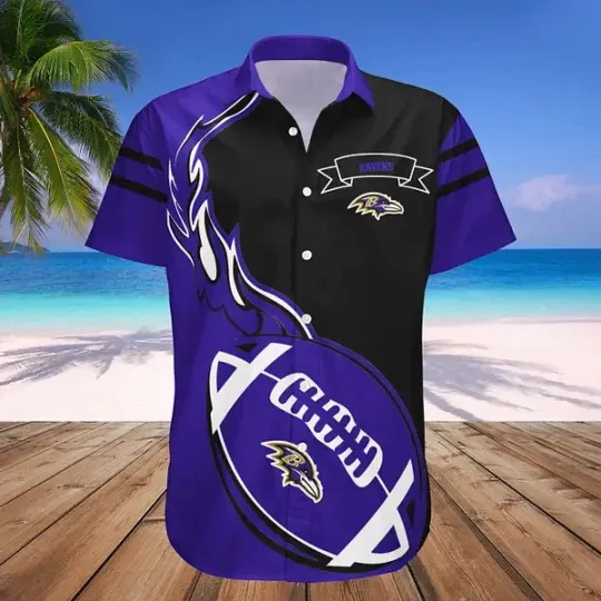 Baltimore Ravens Hawaiian Shirt Flame Ball