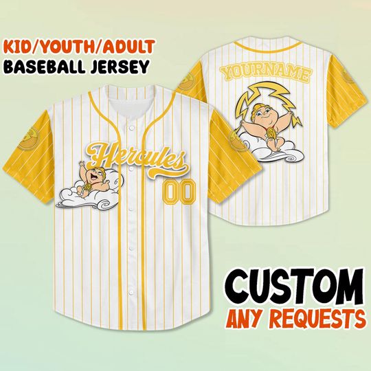Custom Baby Hercules Baseball Jersey, Personalized Disney Shirt, Kid Youth Adult Jersey, Zeus Lightning, Family Trip Outfit