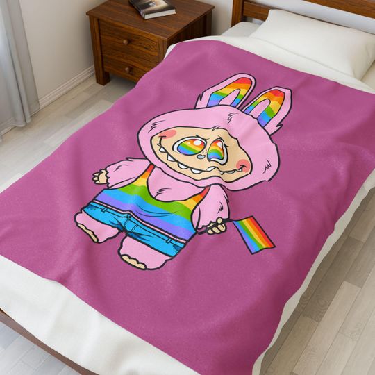 Rainbow Labubu Bunny Fleece Blanket | Gift For Kid | Back To School Gift