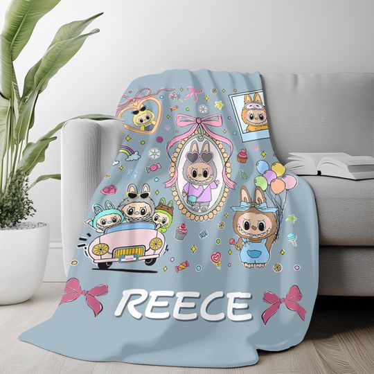 Custom Labubu Flannel Blanket - Personalized Cute Labubu Blanket for Kids, Perfect Gift for Labubu Fans