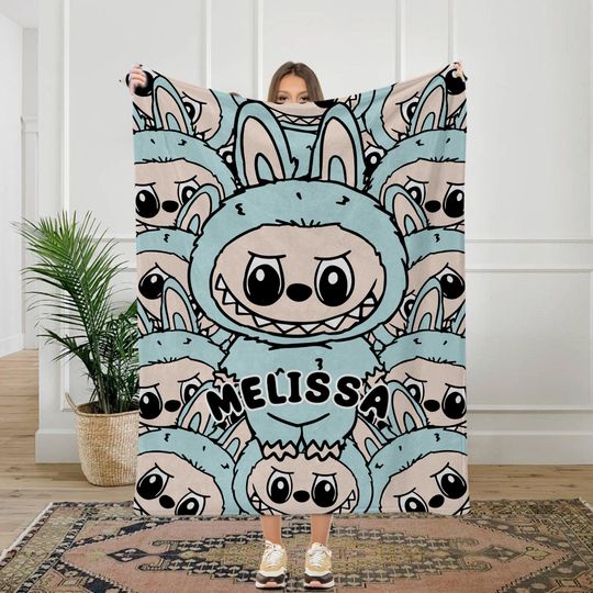 Custom Labubu Fleece Blanket, Personalized Colorful Kids Blanket, Gifts for Girls & Boys