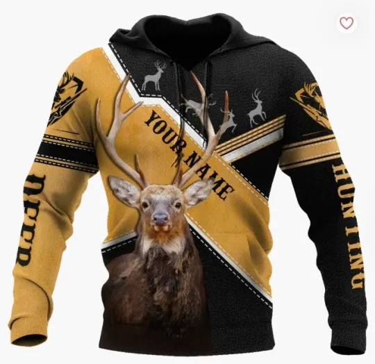 Custom Name Yellow And Black Deer Hunting Hoodie, 3D Full Printed Hunting
