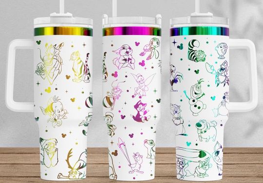 Engraved 40 oz Disney Tumbler with Handle - Olaf, Pascal, Mushu, Stitch & More