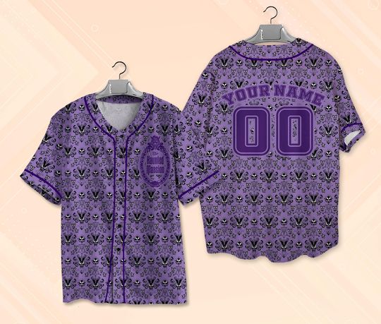 Haunted Mansion Symbol Pattern Baseball Jersey, Haunted Mansion Jersey Shirt, Disney Halloween Baseball Jersey, Halloween Party Jersey Shirt
