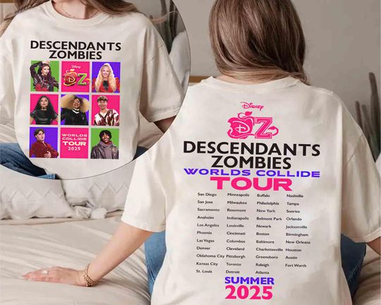 2-Sided Descendants Zombies World Tour T-Shirt, Disney The Rise Of Red Characters, Concert & Music Festival Outfit