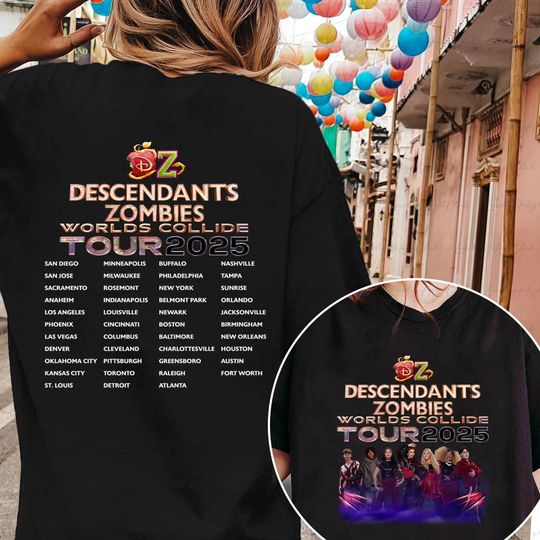Descendants Zombies World Tour Double Sided T-Shirt, Disney Zombies Costume, Red Group Shirt, Disneyland Summer Tour 2025