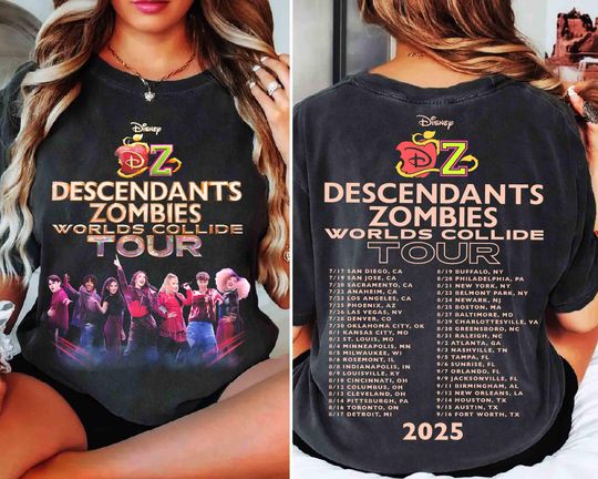2-Sided Descendants Zombies World Tour T-Shirt, Disney The Rise of Red Characters
