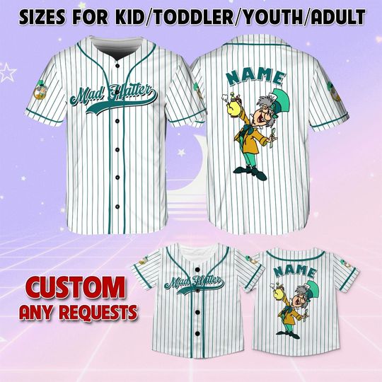 Alice In Wonderland Mad Hatter Baseball Jersey, Mad Hatter Matching Family Jersey, Personalized Alice In Wonderland Character Jersey