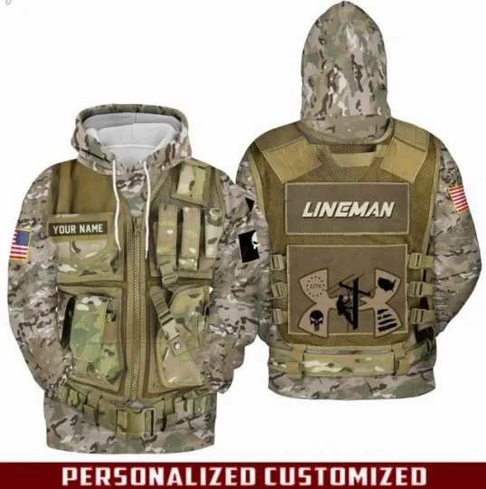 Lineman Amour Camo Custom Name Hoodie 3D  Best new new