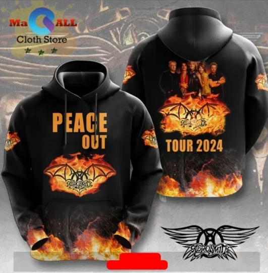 Peace Out Aerosmith Tour 2024 Red Fire Hoodie