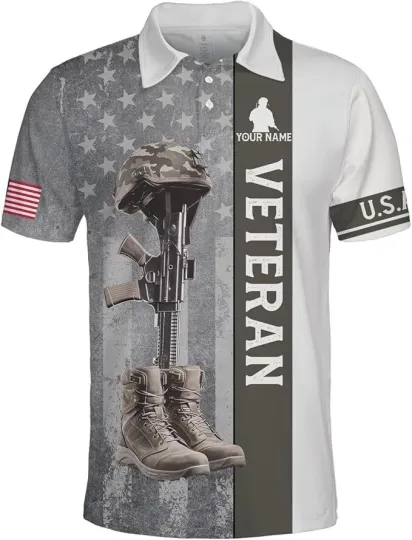 Personalized US Army Veteran Polo Shirts Men Military Veteran Polo Memorial Day