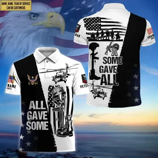 Custom name rank Us Navy Military Veteran Polo Shirt 3D T-Shirt Full