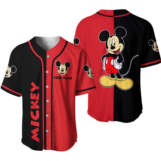 Personalized Be Happy Mickey Mouse Black Red 3D Baseball Jersey Shirt