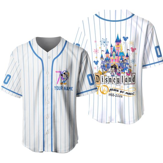 Custom Disneyland 70th Anniversary Baseball Jersey, Mickey Mouse Disneyland Shirt, 70 Years of Magic Shirt, Disneyland Baseball Team